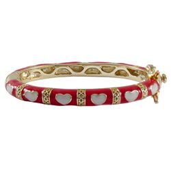 Red Enamel, White Hearts-Gold Plated Brass Bangle