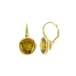 STERLING SILVER GOLDPLATED 10MM RD CITRINE LEVERBK EARRINGS (#7346C)