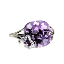 14K White Gold Amethyst And Diamond Ring