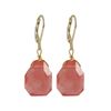 Image 1 : Cherry Semi Precious Stone On Gold Tone Sterling Silver Lever Back Earrings -1.54"