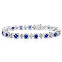 Emerald Cut Diamond And Round Blue Sapphire Bracelet