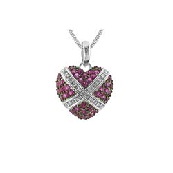 SILVER CREATED-RUBY / DIAMOND HEART PENDANT (#7125CR-R)