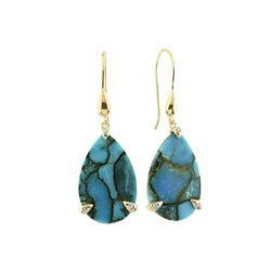 GOLDPLATED COPPER TURQUOISE / DIA FISHHOOK EARRINGS (#6504TQ)