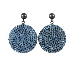 Black Clay Flat 25Mm Circle Covered With Blue Crystals On Black Tone Sterling Silver 5Mm Ball Post E