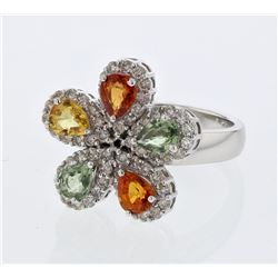 5-Petal Rainbow Sapphire Flower Ring In 18K White Gold | 289150