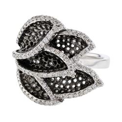 Black Rhodium Leaf Diamond Ring In 14K White Gold | 379309