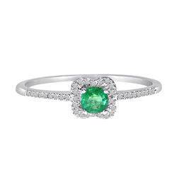 14K White Gold Emerald And .11 Ct Diamond Ring