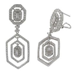 Sterling Silver Hexagon Shape CZ Post Clip Earrings -1.93