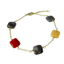 Brass Chain, Assorted Colors Semi Precious Square Stones Bracelet