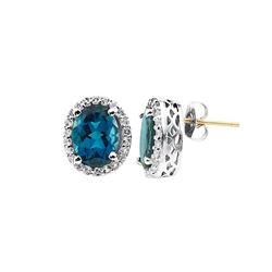 SILVER LONDON BLUE TOPAZ / WHITE TOPAZ EARRINGS (#8389LDN)