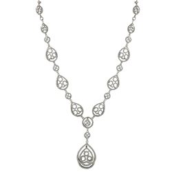 Sterling Silver CZ Teardrop Necklace- 18  2 