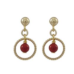 Red 4Mm Ball In 10Mm Braided Ring, On Gold Plated Sterling Silver Ball Post Earrings, 0.75