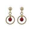 Image 1 : Red 4Mm Ball In 10Mm Braided Ring, On Gold Plated Sterling Silver Ball Post Earrings, 0.75