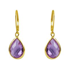 Gold Tone Sterling Silver Lavender 10X14 Teardrop Stone Lever Back Earrings 34M Long