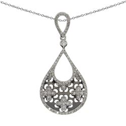 14K White Gold  Brushed Pear Fashion Pendant With 18" Chain