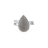 Image 1 : Rhodium Plated Sterling Silver, 11X16mm Teardrop With White CZ, Adjustable Ring, Size 5-9
