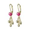 Image 1 : Hot Pink Enamel Heart On Gold Plated Brass Lever Back Earrings, 3 Small Gold Hearts Dangling, 1.22"