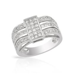 3-Row Diamond W/ Invisible-Set Princess Cut Ring In 14K White Gold | 264247