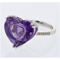 Heart-Shaped Amethyst Ring W/ Floating Diamonds In 14K White Gold | 348392