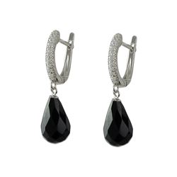 Sterling Silver-Black CZ Drop Earrings