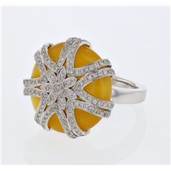 Round Cat's Eye W/ Prong-Set Diamond Ring In 14K White Gold | 344228