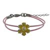 Image 1 : Yellow Enamel Flower On Two Row Pink Cord, Rhodium Plated Bracelet, 5" 1"