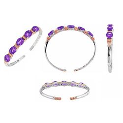 TT STERLING SILVER PINK GOLD PLATED AMETHYST / WHITE TOPAZ BANGLE (#4239MUL)
