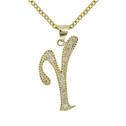 Sterling Silver CZ Y Initial - Gold/White