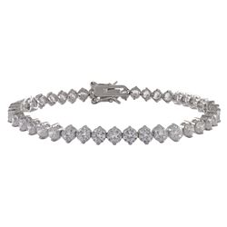 Rhodium Plated Sterling Silver, 4Mm Round CZ Tennis Bracelet With Double Safety Lock, 7.5"