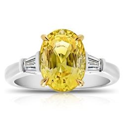 Oval Cut Yellow Sapphire And Double Diamond Ring