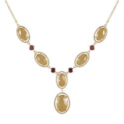 Champagne And Smoky Sliced Glass Oval Stones With CZ Border, Gold Plated Brass Y Necklace, 16&Quot; 