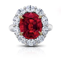 Oval Cut Red Spinel And Diamond Halo Ring