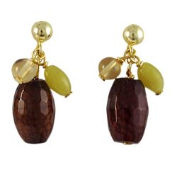 Fire Agate Semi Precious Stone Gold Filled Post Earrings-0.87"