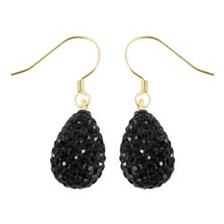 Sterling Silver 9X12mm Black Crystal Teardrop Earrings