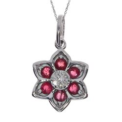14K White Gold Ruby Star Pendant With 18" Chain