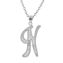 Sterling Silver CZ N Initial - Silver/White