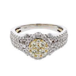 3-Row Shank With Single Halo Round Cluster Diamond Ring In 14K White And Yellow Gold | 437974