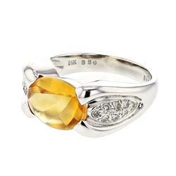 Oval-Cut Citrine Tension-Set Diamond Ring In 14K White Gold | 131423