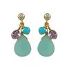 Image 1 : Aqua Chalcedony Combination Semi Precious Stones On Gold Plated Sterling Silver Post Earrings-0.87"