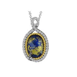 TT STERLING SILVER GOLDPLATED RC/GOLD LEAF/LAPIS TRIPLET / WHITE TOPAZ PENDANT (#10194MUL)