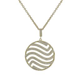 Gold Plated Sterling Silver 28Mm Round Wave CZ Pendant, 1.48&Quot;