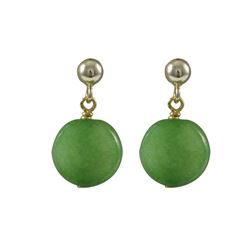 Apple Green Semi Precious 10Mm Round Flat Stone On Gold Plated Sterling Silver Post Earrings, 0.75