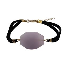 Lavender Semi Precious Stone On Black Suede Chain Bracelet, 7" 1"