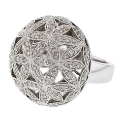 Dome-Shaped Floral Design Diamond Ring In 14K White Gold | 339199