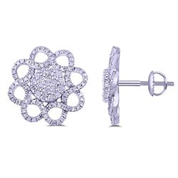 Genuine White Diamond Flower Shape Earring In 14K White Gold|432771