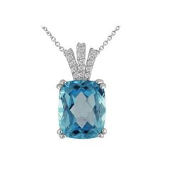 SS SWISS BLUE TOPAZ / DIAMOND PENDANT (#10183SW)