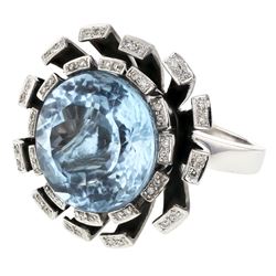 Blue Topaz Flower Ring With Diamonds In 18K White Gold | 274447