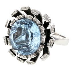 Blue Topaz Flower Ring With Diamonds In 18K White Gold | 274447