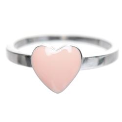 Pink Enamel Heart Sterling Silver Ring Size 4