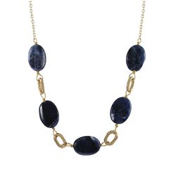 Sodalite (Blue) Oval Semi Precious Stones, Gold Plated Brass Chain Necklace, 18" 2"